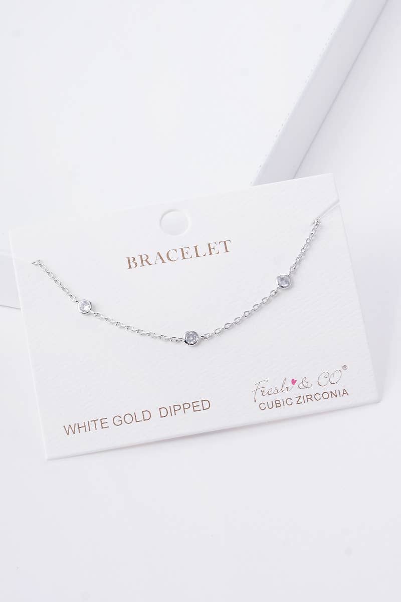 Delicate Rainbow CZ Bezel Station Bracelet