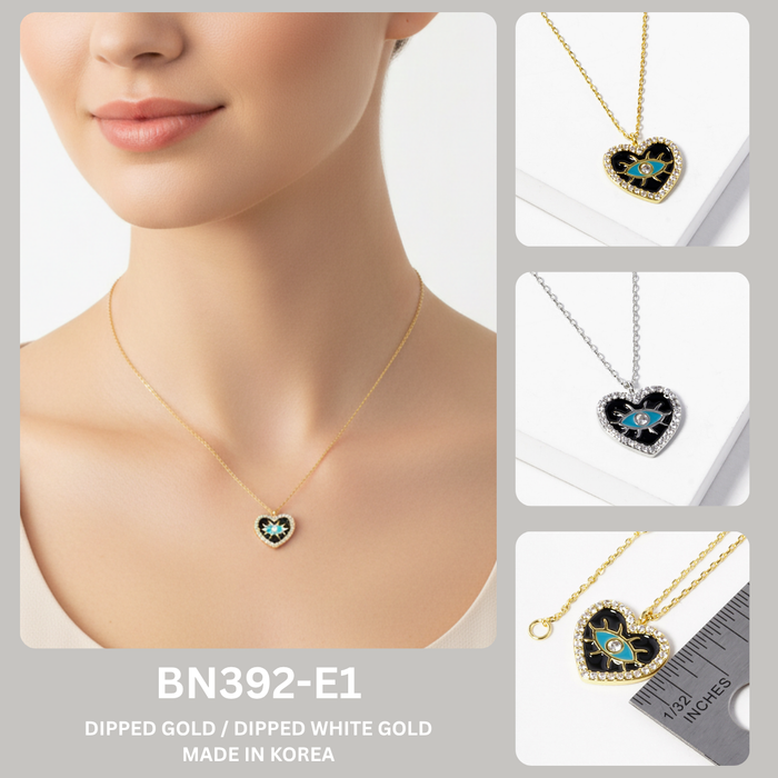 Heart Evil Eye Enamel Pendant Necklace