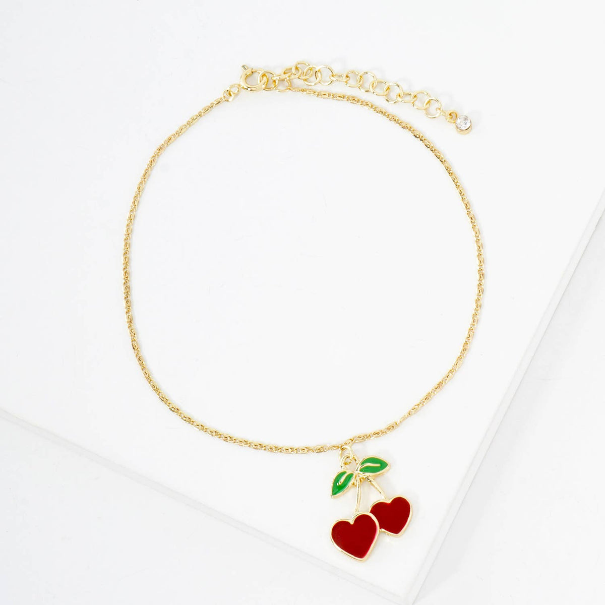 Enamel Heart-Cherry Dainty Anklet