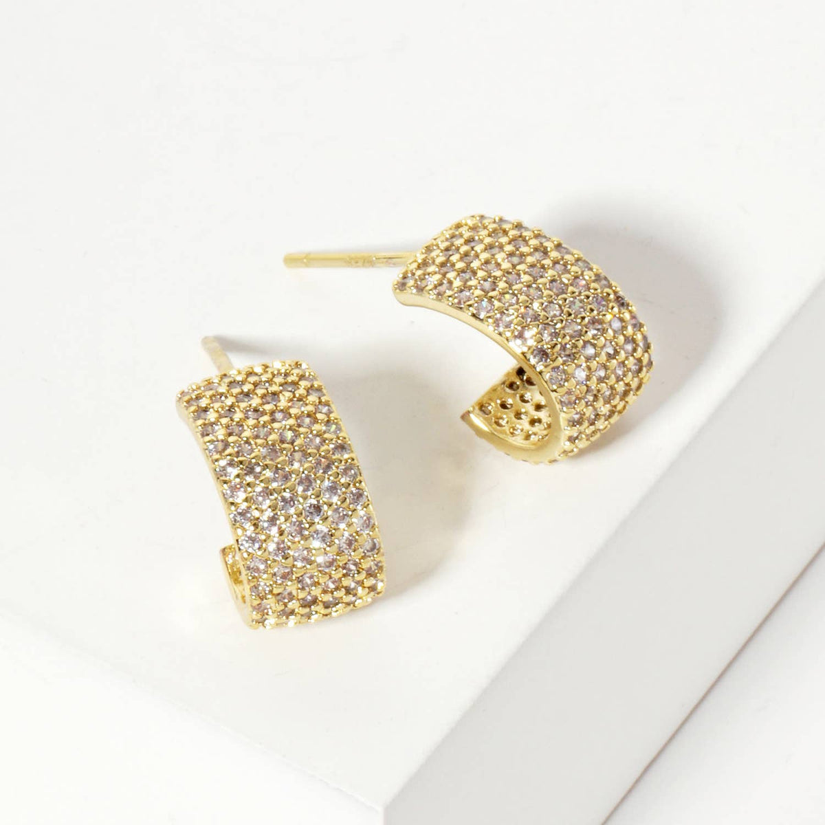 Micro-Pave-Set 12mm Open Huggie Hoop Earrings