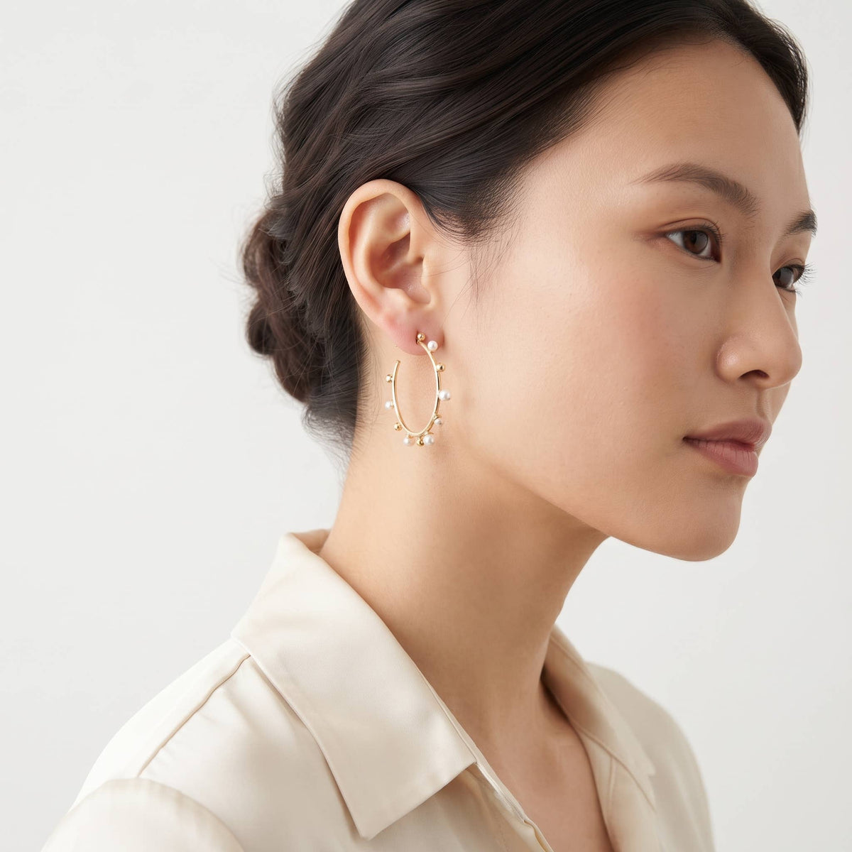 Pearl Accent Hoop Earrings with Sterling Silver Posts