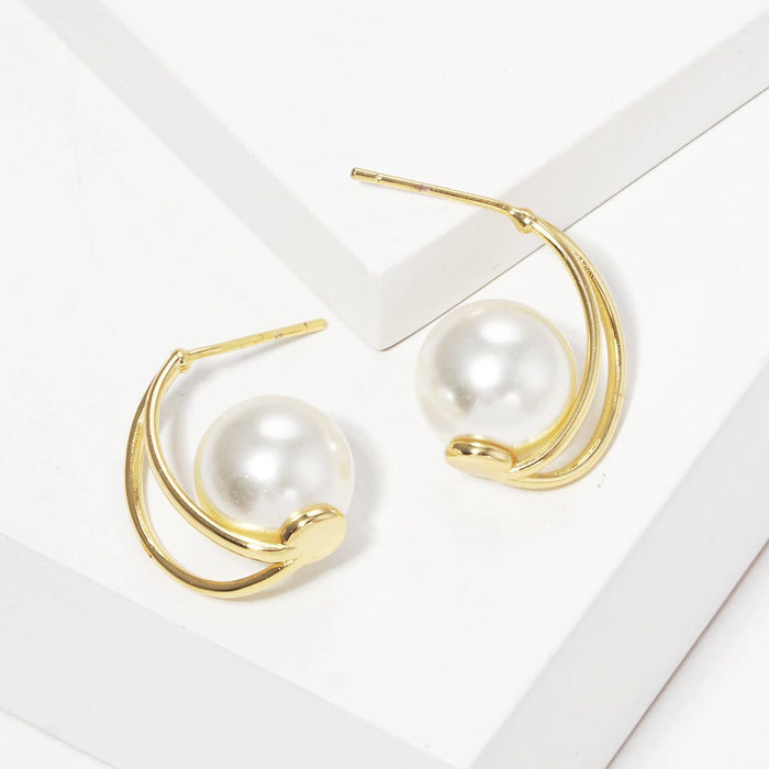 Gold Freshwater Pearl Moon Stud Earrings