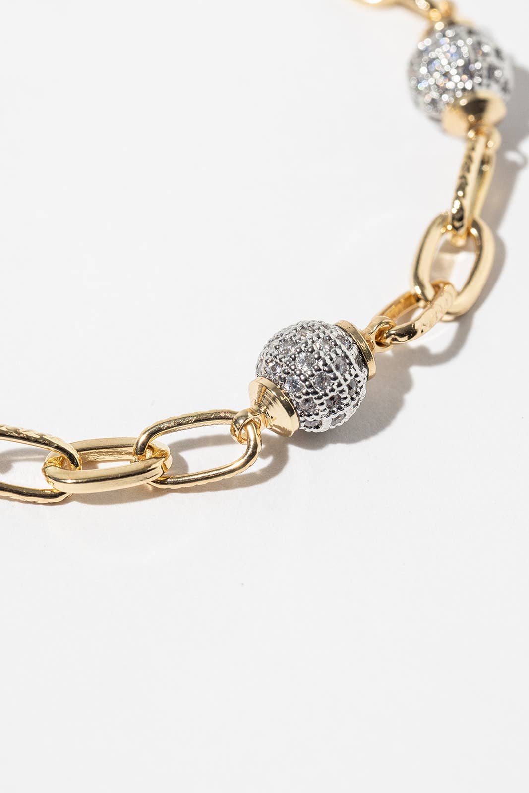 Two-Tone Gold Dipped Link Bracelet with Cubic Zirconia Pavé