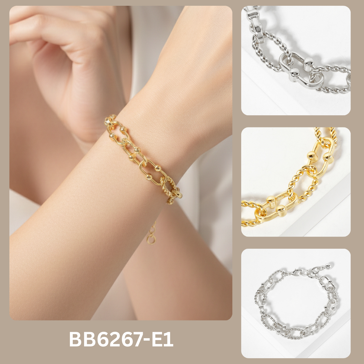Mixed Texture U-Link Chain Bracelet