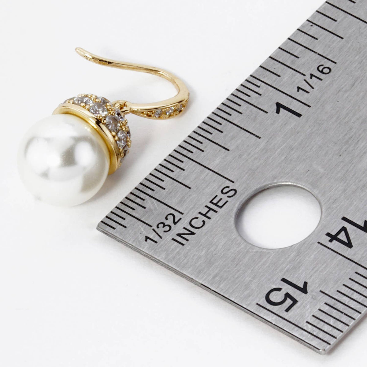 18K Gold Dipped Pave Cubic Zirconia 8mm Pearl Drop Dangle.