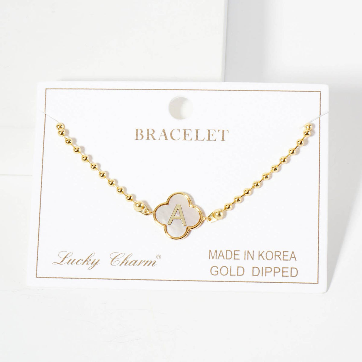 Dainty Gold Dipped Initial Clover Bracelet