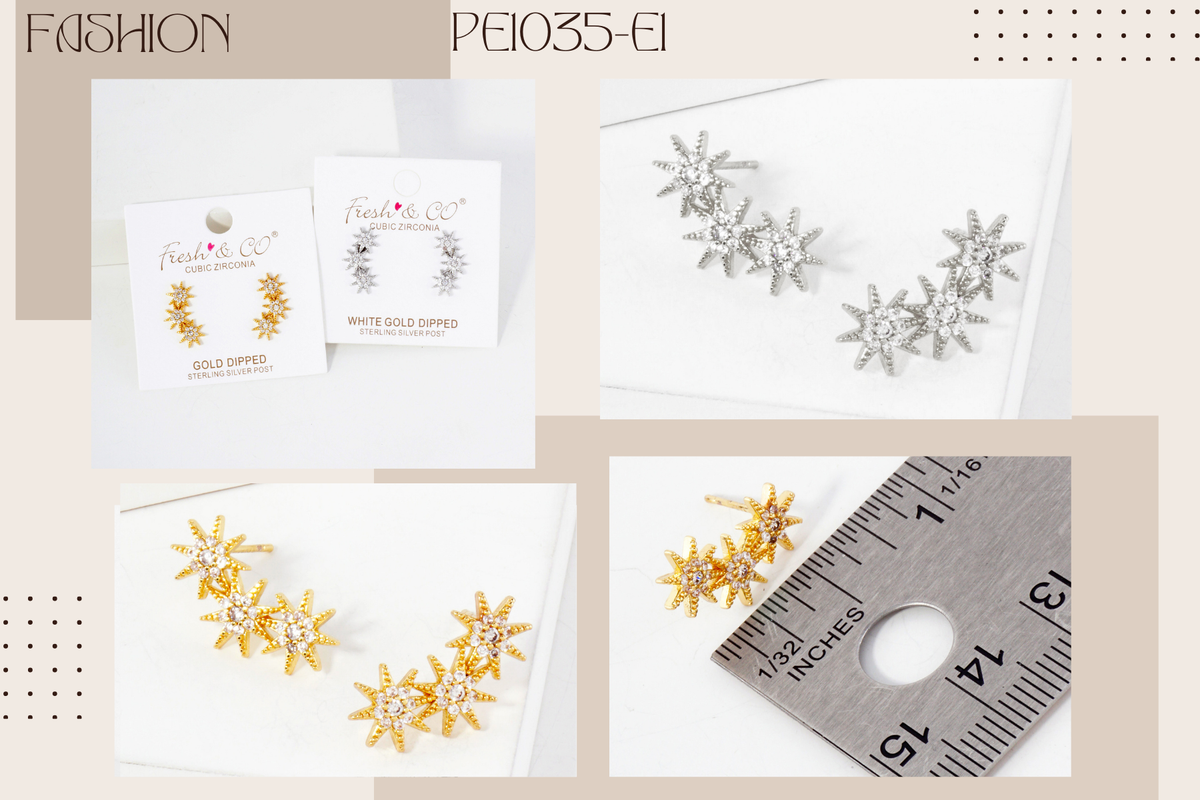 Three CZ Starlight Connected in-a-Curve Stud Earrings
