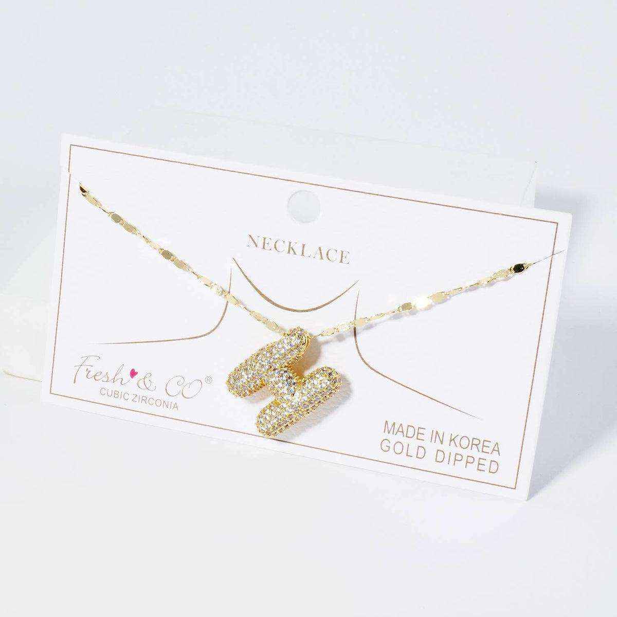 18K Gold Dipped Pave Set CZ Bubble Initial Pendant Necklace