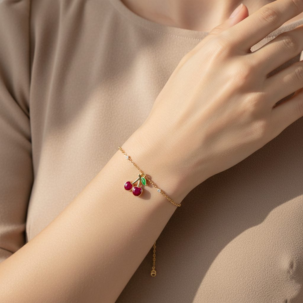 Enamel Cherry Charm Bracelet.