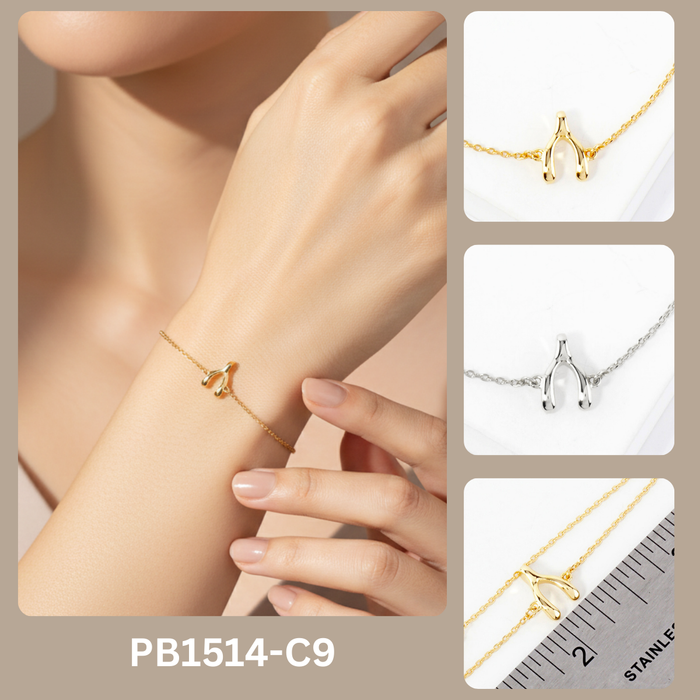 Spiritual-Theme Polished Brass Wishbone Chain Bracelet.