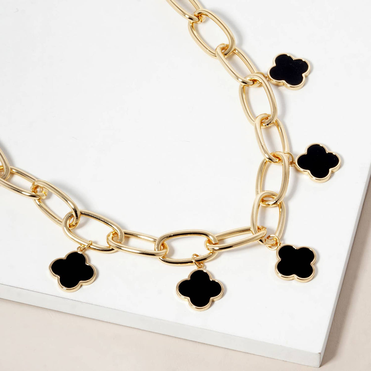 Clover Charm Chunky Link Chain Necklace
