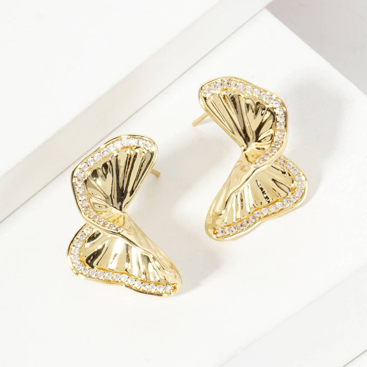 Crinkled-Texture Organic Butterfly-Shaped Post Earrings
