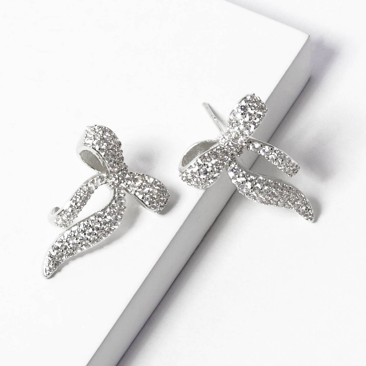 Dainty Pave Bow Stud Earrings