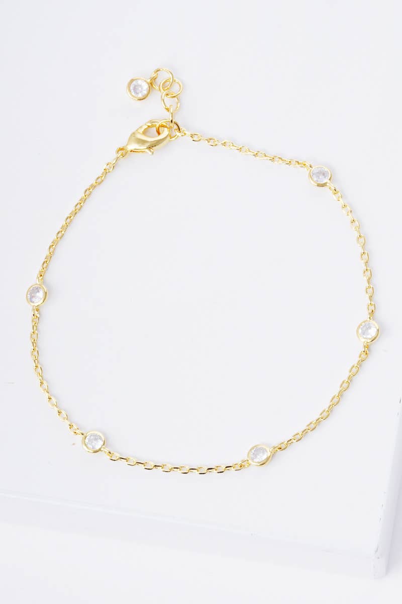 Delicate Rainbow CZ Bezel Station Bracelet