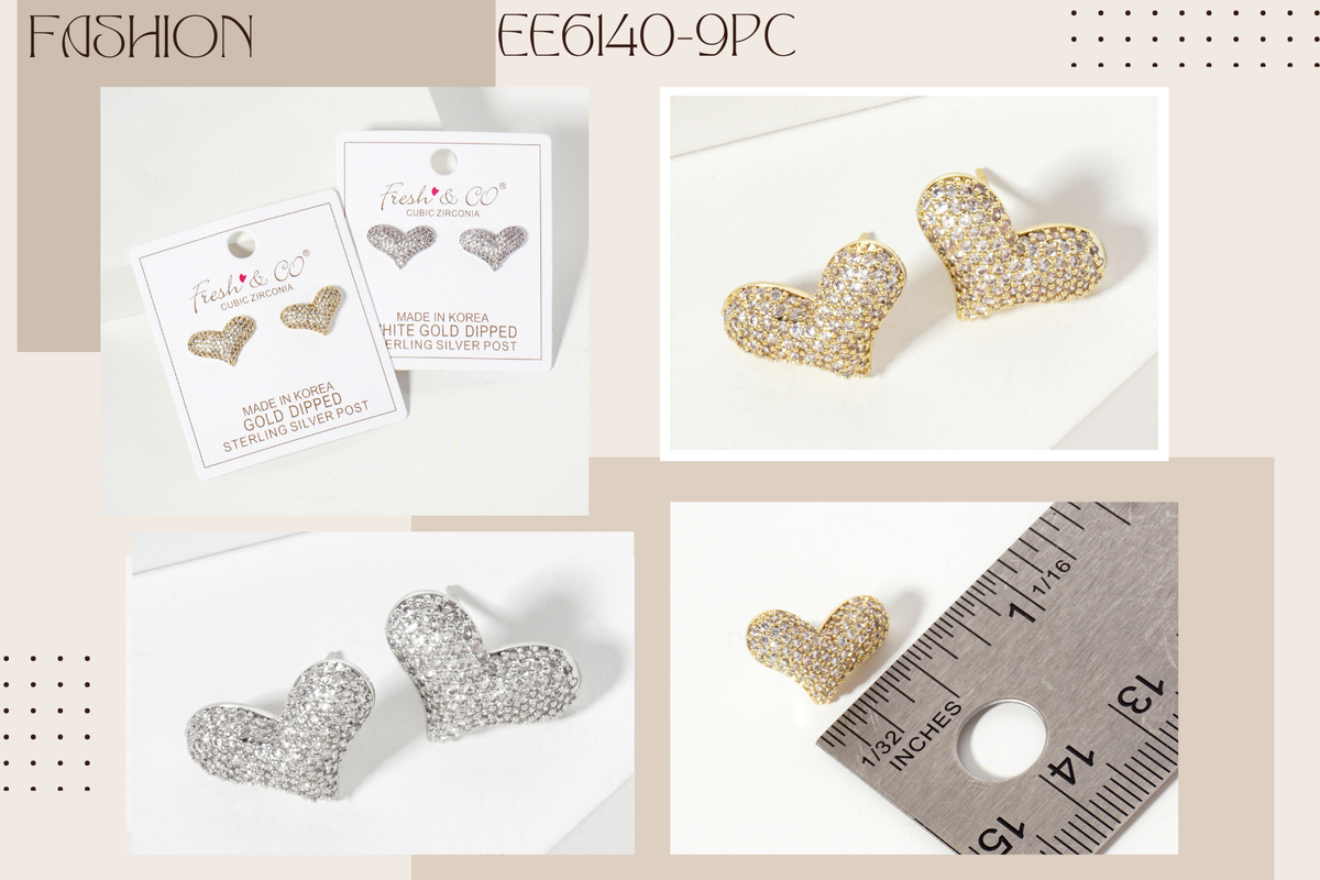 Micro-Pave-Set CZ Puffy Heart Stud Earrings