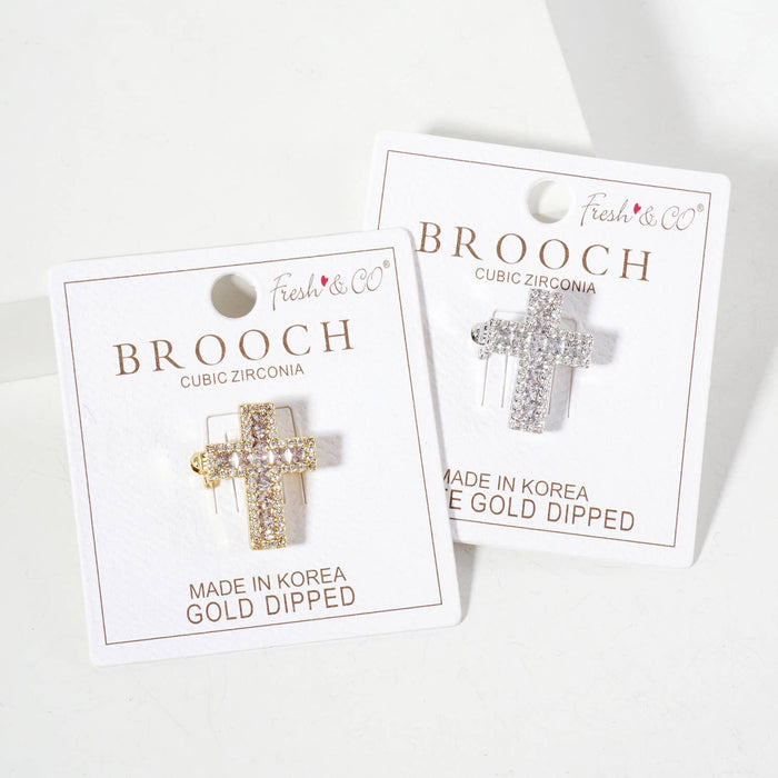 Square Cubic-Zirconia Stones Cross Brooch