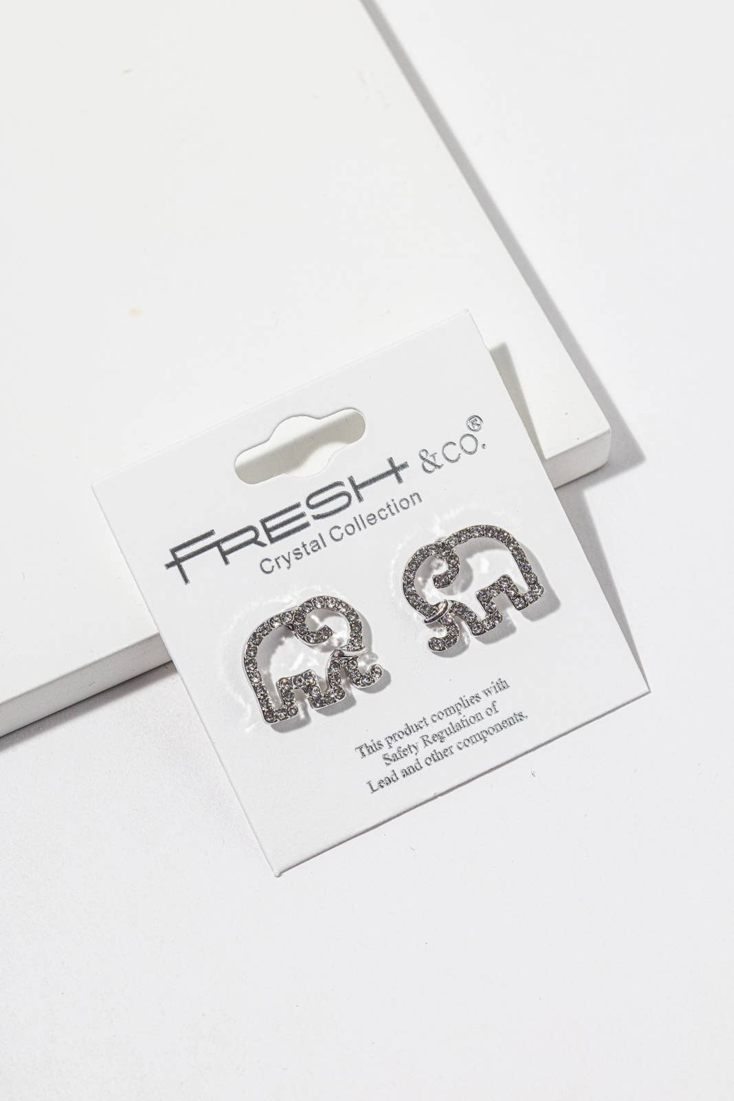 Crystal Elephant Stud Earrings – Open-Outline Elephant, Gold
