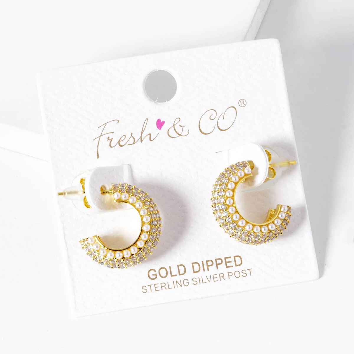 Cubic Zirconia & Pearl Chunky Huggie Hoop Earrings
