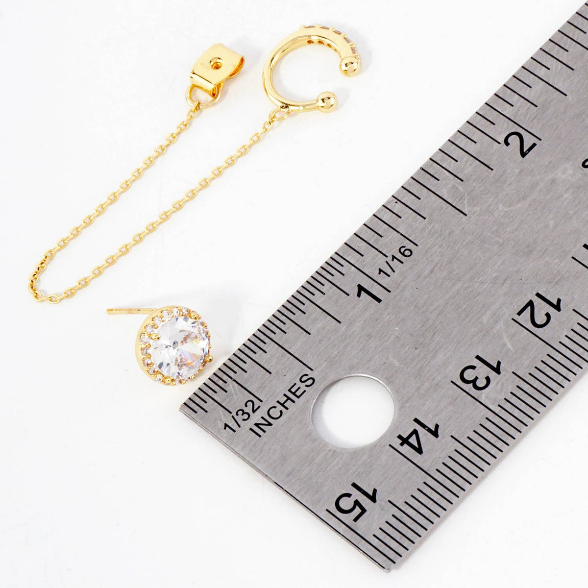 4-Prong 7mm Ear Cuff Drape Chain Earring Set
