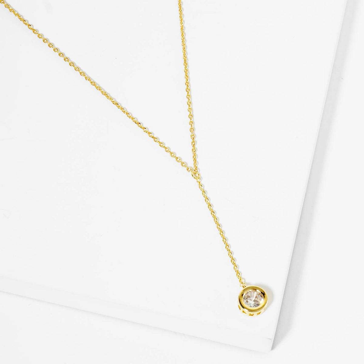 18K Gold Plated Solitaire Crystal Y-Lariat Necklace