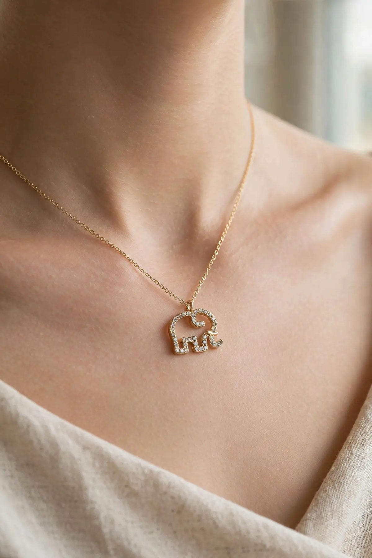 Crystal Elephant Pendant Necklace – Open-Outline Elephant
