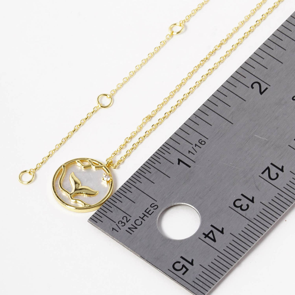 Mother of Pearl Whale Tail Disc Pendant Necklace