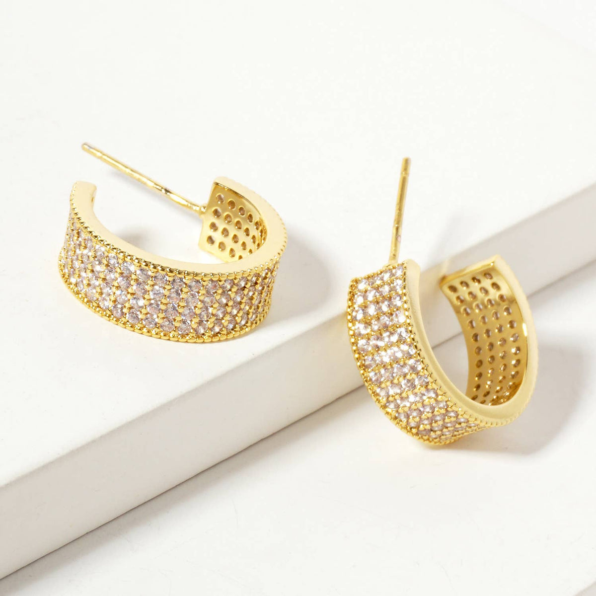Micro-Pave-Set Open Hoop Earrings