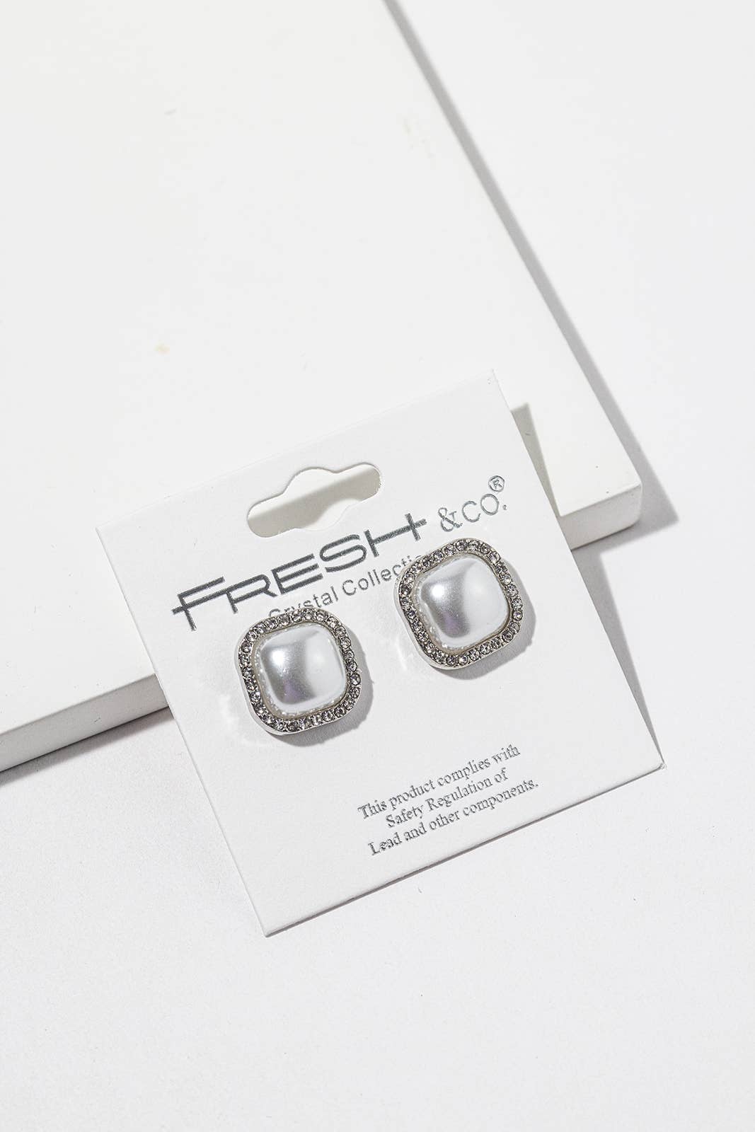 Cushion Pearl Halo Stud Earrings – Crystal Halo Pearl Studs,