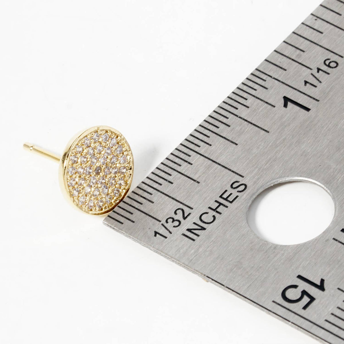18K Gold Dipped CZ Pave 9mm Round Post Stud Earrings