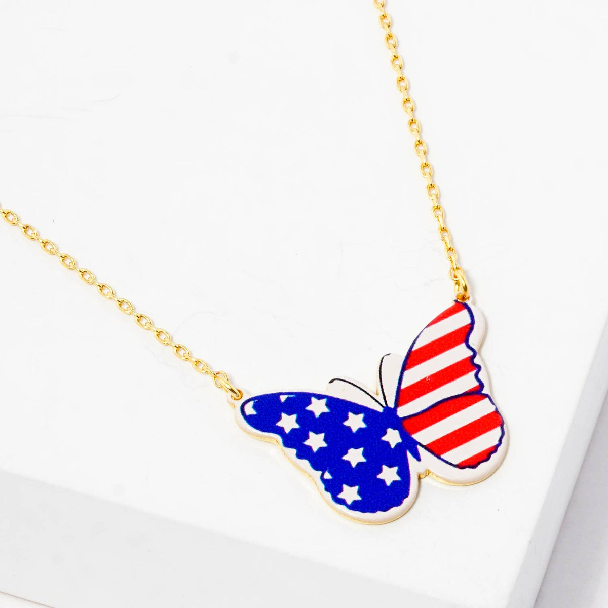 American Flag Butterfly Pendant Necklace