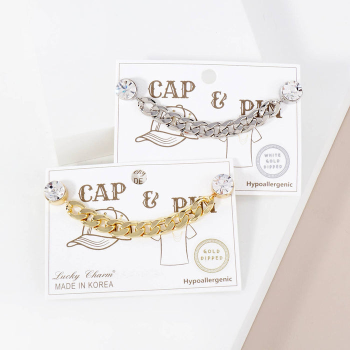 Crystal Curb Chain Cap & Apparel Pin