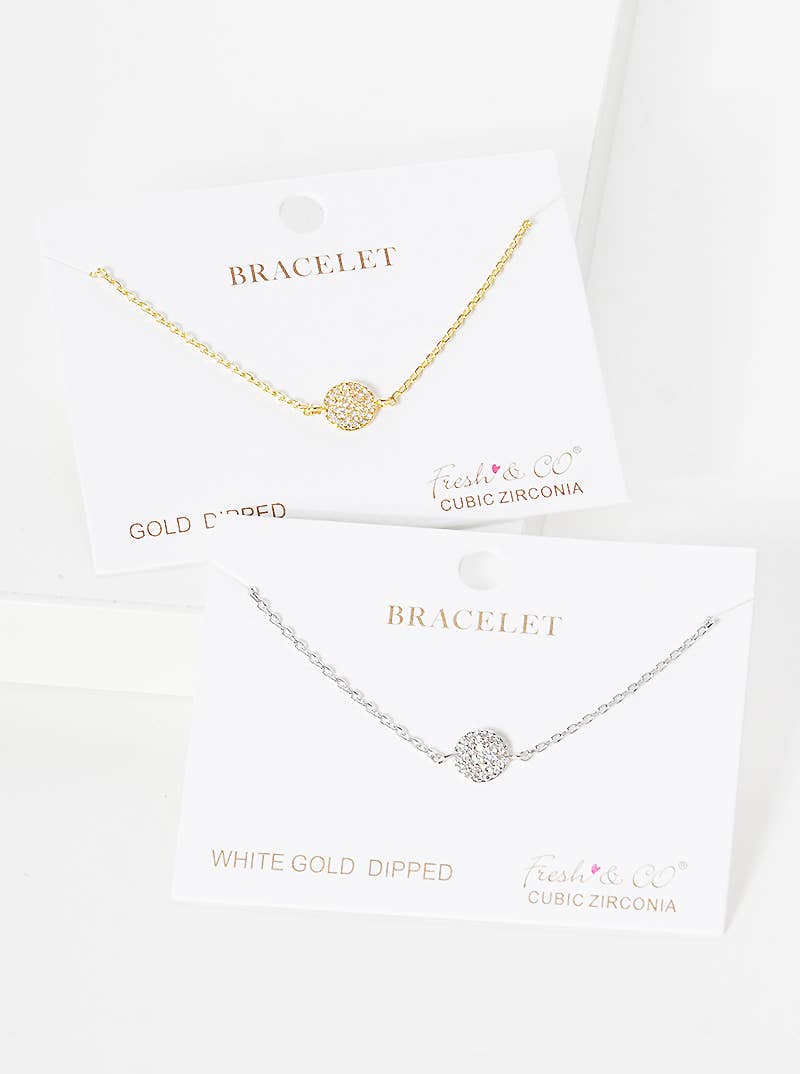 Minimalist Pavé Disc Charm Bracelet
