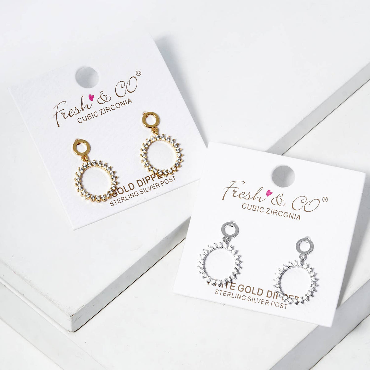 Dainty Pave Circle Drop Earrings
