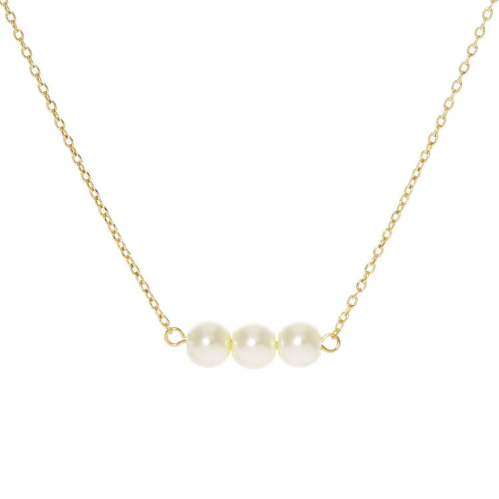 Gold 3 Beaded Freshwater Pearl Necklace