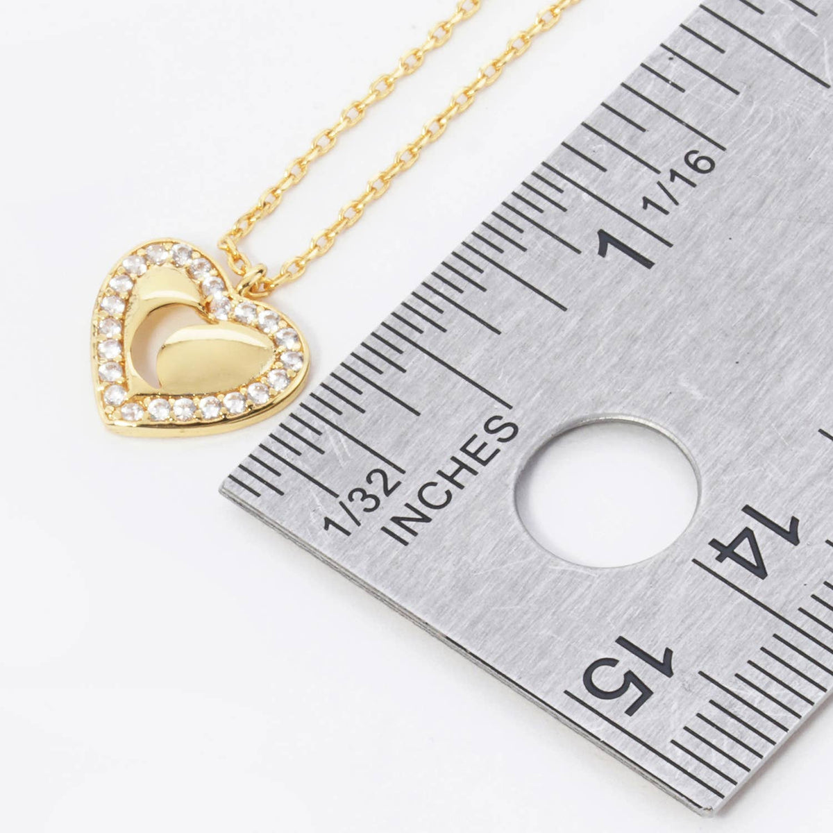 Moon Cutout CZ Pave Heart Pendant Necklace / 18K Gold Dipped