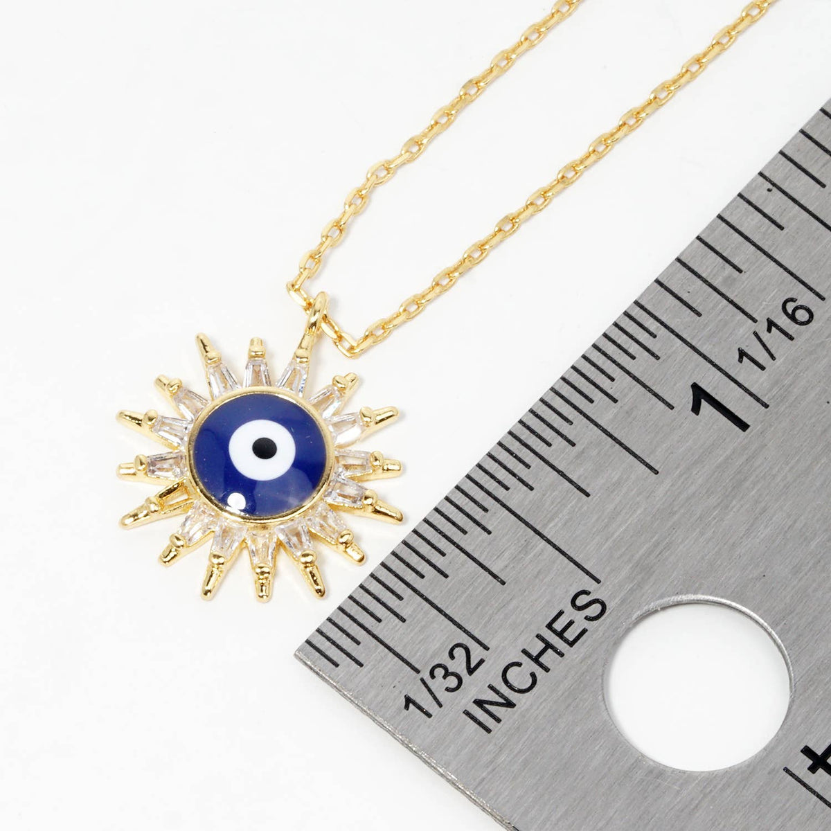 Minimalist Sunburst Evil Eye Pendant Necklace