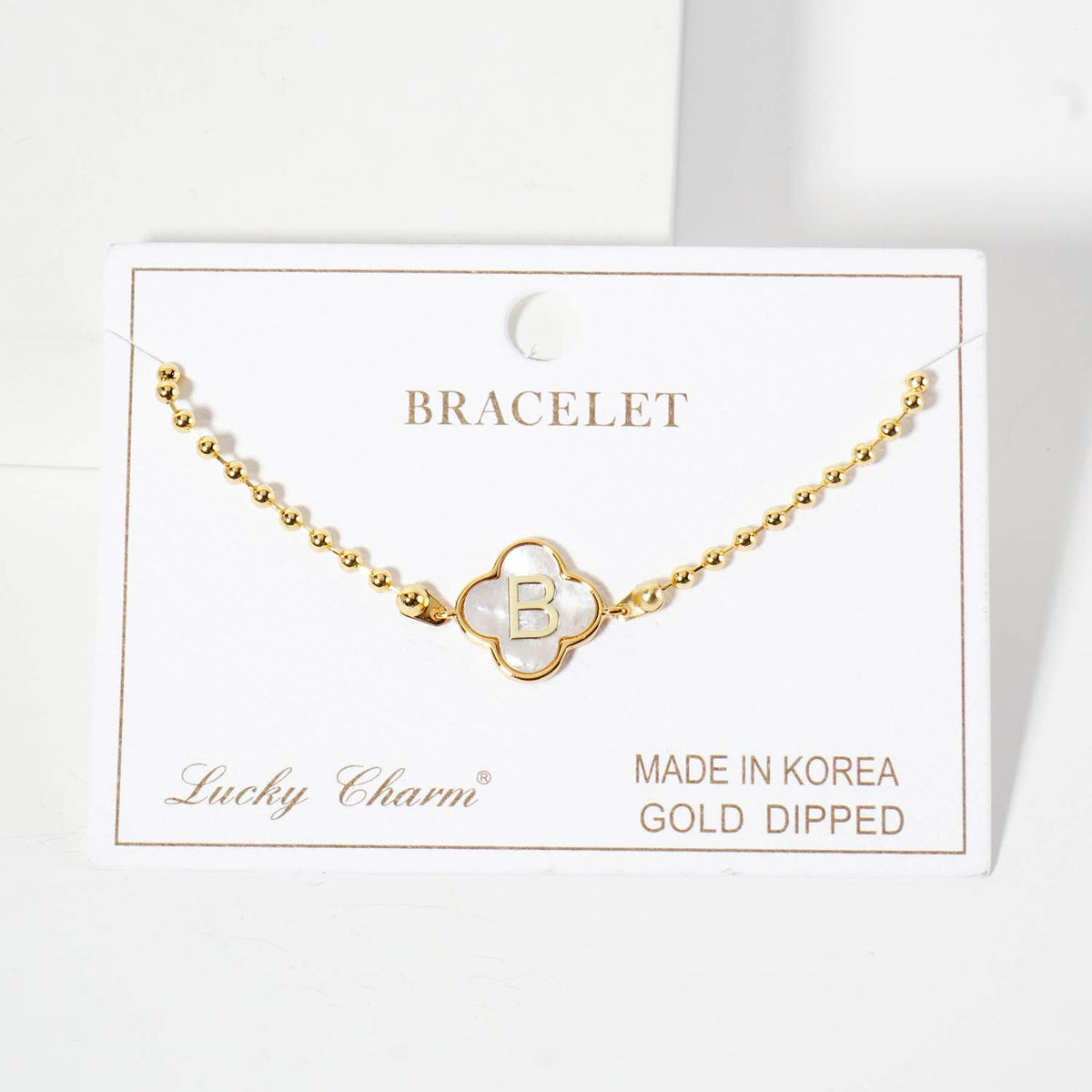 Dainty Gold Dipped Initial Clover Bracelet