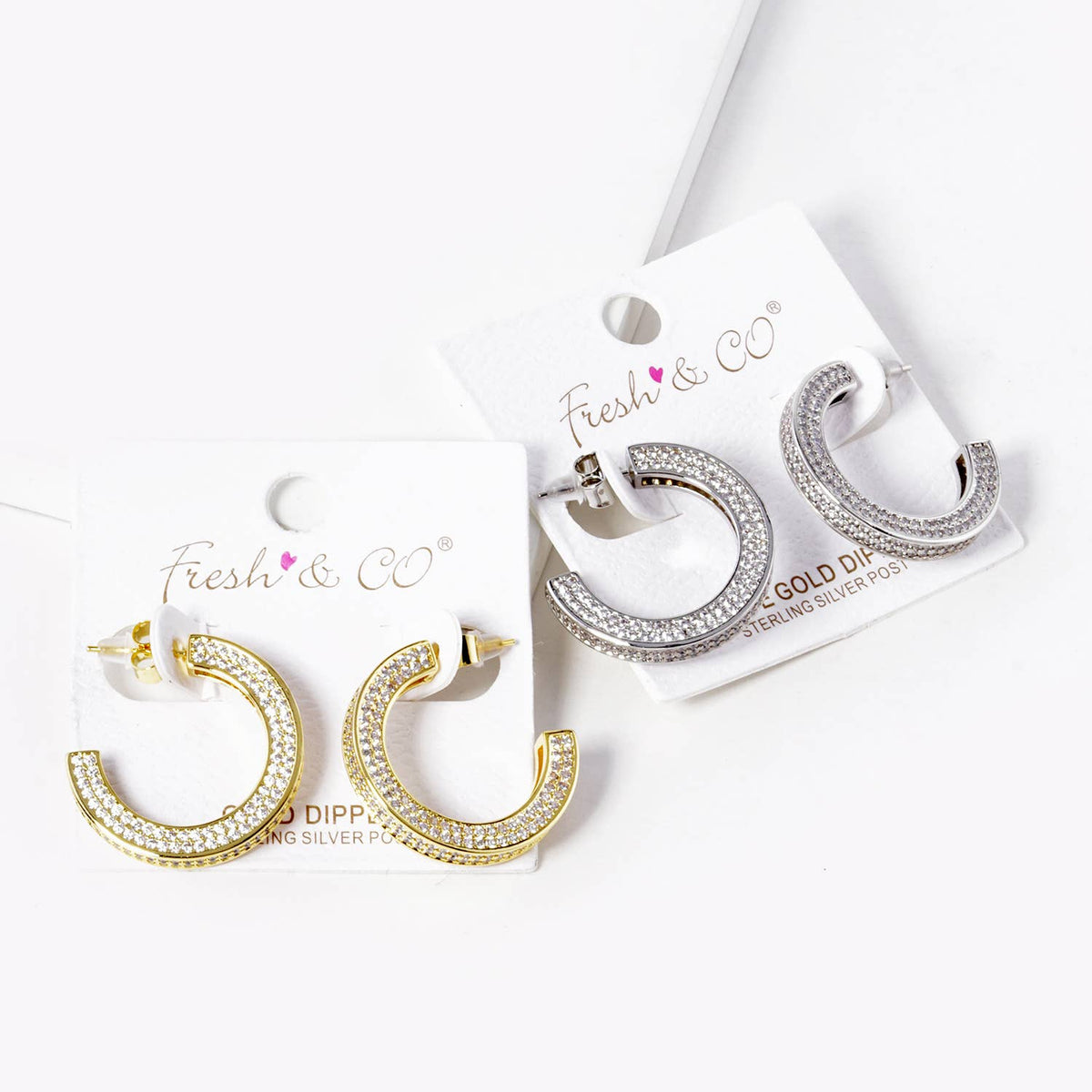 Dainty Pave Cubic Zirconia Chunky Hoop Earrings