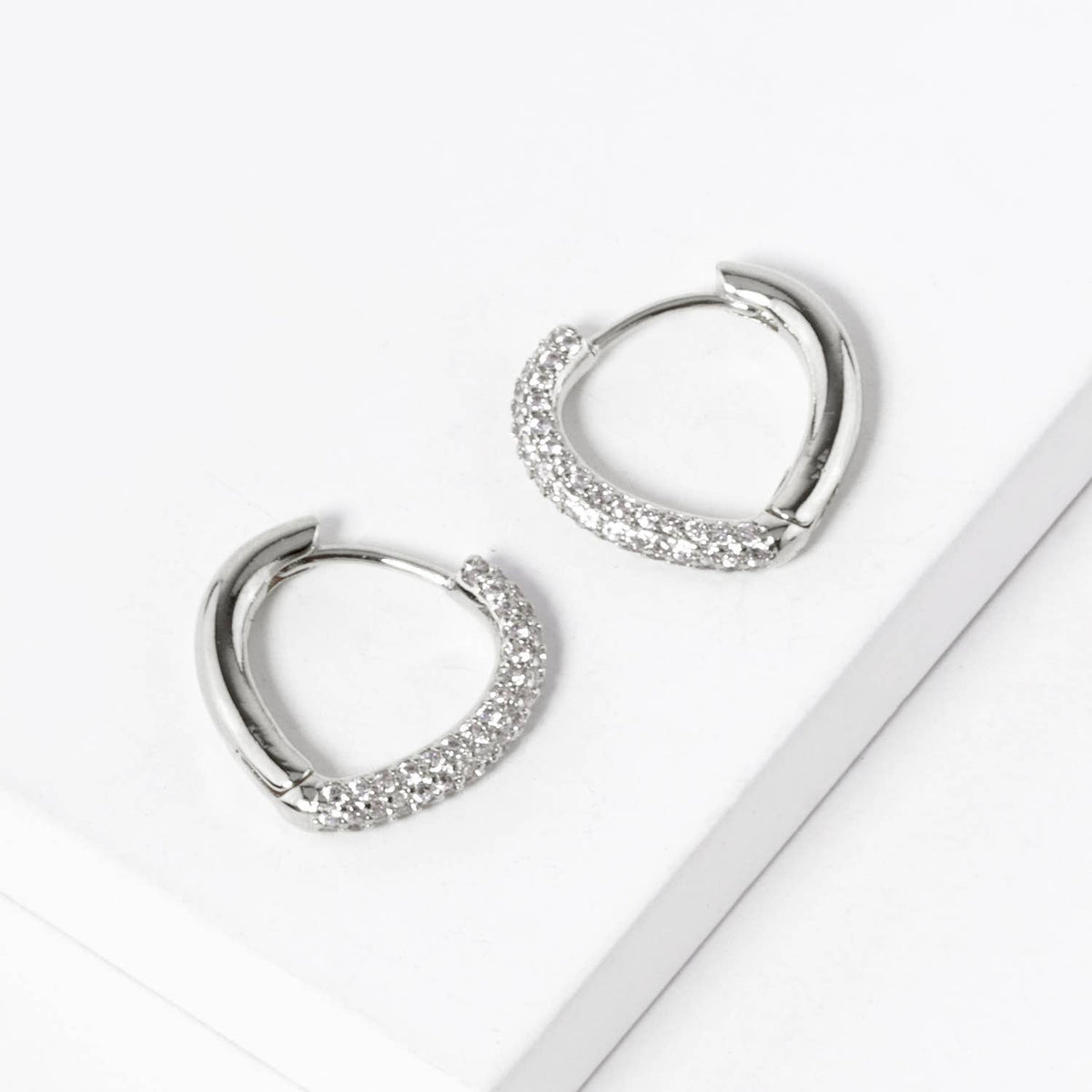 Dainty Cubic Zirconia Half Pave Huggie Hoop Earrings