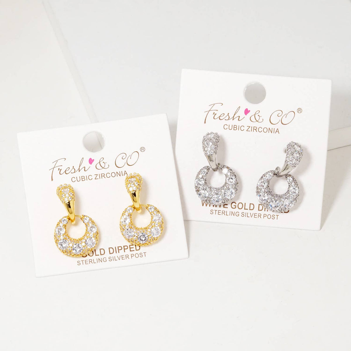 Dainty Pave Cubic Zirconia Open Circle Drop Earrings