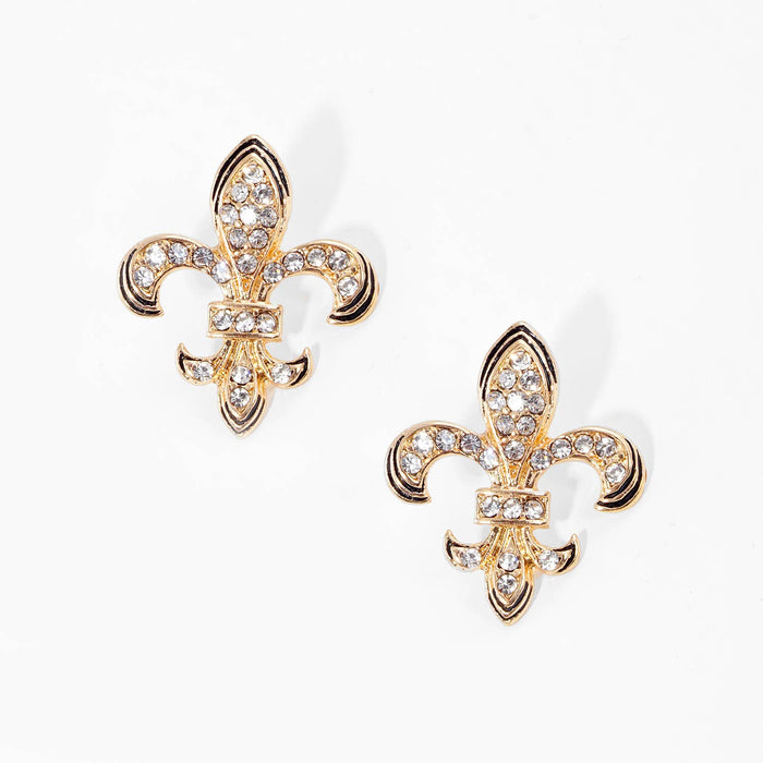 Gold Plated Cubic Fleur De Lis Earrings