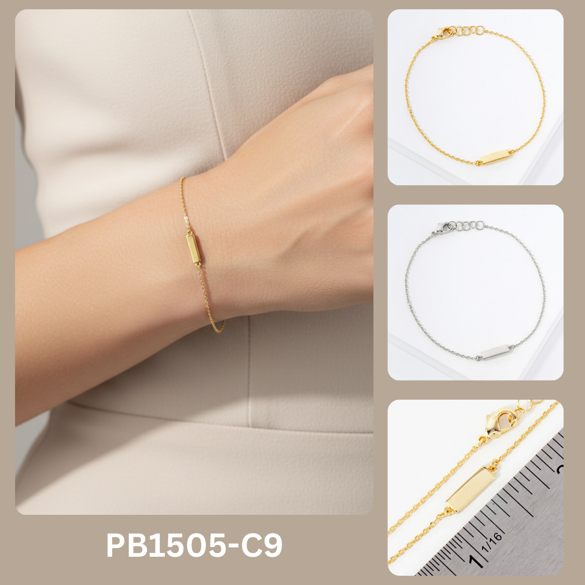 Polished Brass Rectangle Chain Bracelet