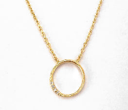 Minimalist Pave CZ Circle Pendant Necklace