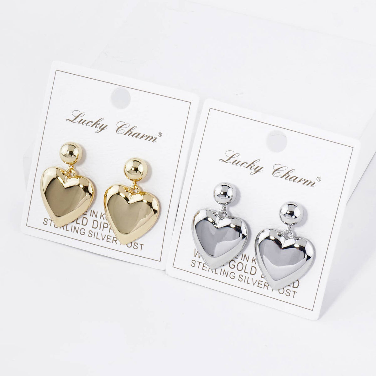Heart Drop Dangle Post Earrings / 18K Gold Dipped