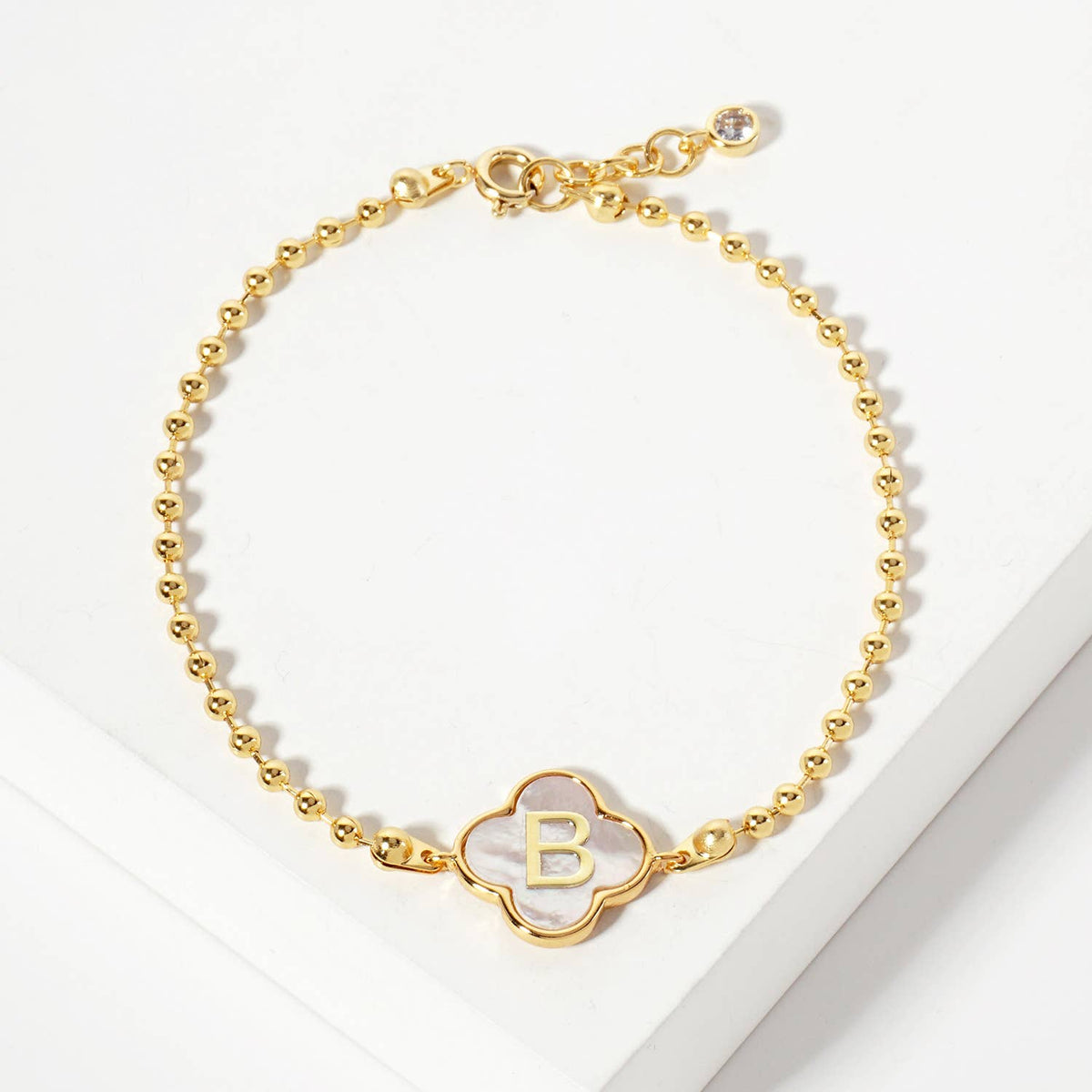 Dainty Gold Dipped Initial Clover Bracelet