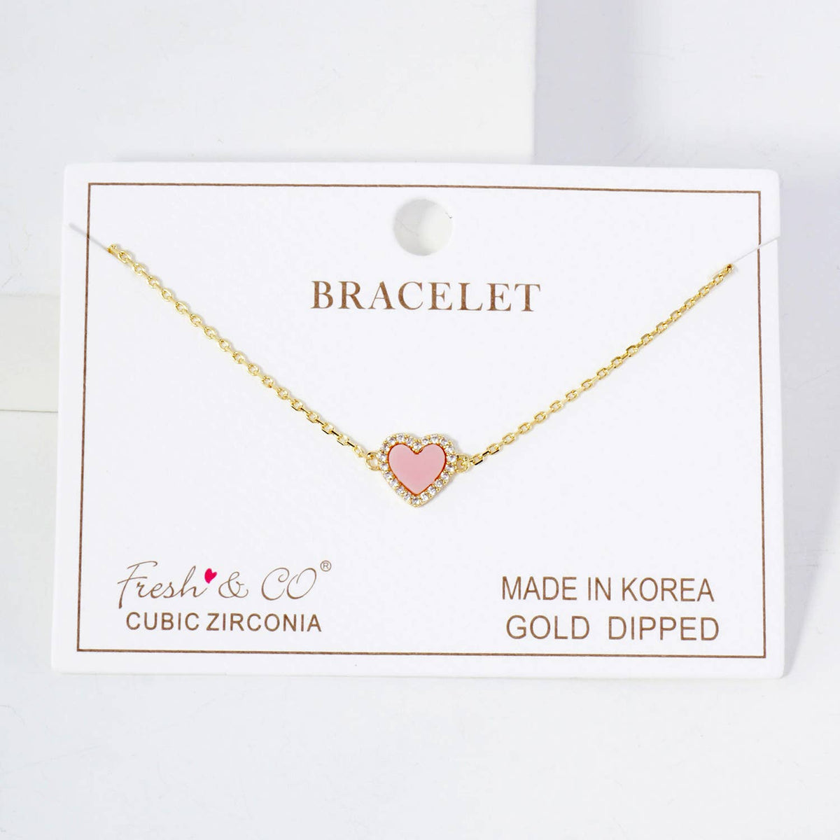 Pave-Set Cubic-Zirconia 9mm Heart Charm Chain Bracelet