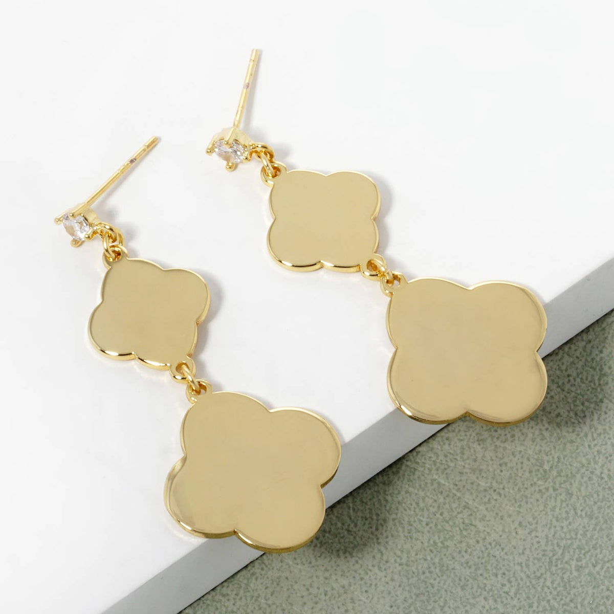 Dainty Clover Triple Station Drop Earrings