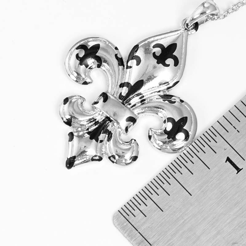 Gold Plated Black Spotted Fleur De Lis Necklace