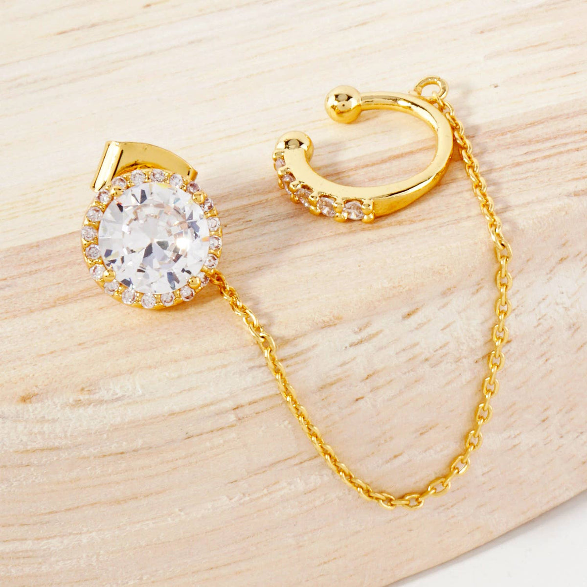 4-Prong 7mm Ear Cuff Drape Chain Earring Set