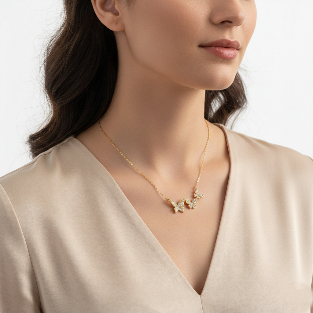 Triple Pavé Butterfly Statement Necklace